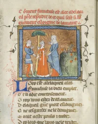 Guillaume de Lorris と Jean de Meun による Roman de la Rose の写本の縮小版、1365 年頃