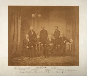 弾劾の衆議院のマネージャー、1868（セピア写真）