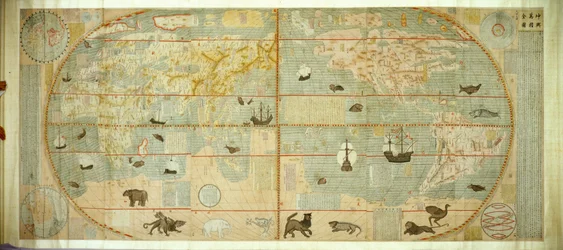 坤輿万国全図、万国の世界地図、1602年