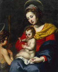 幼児洗礼者聖ヨハネとマドンナと子供（キャンバスに油彩）