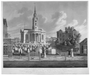 1822年、ロンドンのデプトフォードにあるセント・ポール教会の眺め。                                            