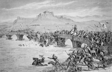 1297年のスターリング・ブリッジの戦いでの橋の崩壊、ロバーツの彫刻（リトグラフ版