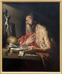 聖ジェローム、Mathias Stomer (Matthias Stom) (1600-after 1650) 作キャンバスに油彩画 - 写真、KIM Youngtae、ナント、ナント美術館