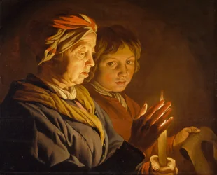 ろうそくの明かりで老婆と少年、1630-1650