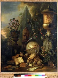 ヴァニタス、花瓶のある静物 (ヴァニタス、花瓶のある静物)。 Matthias Withoos (1627-1703) による絵画。 キャンバスに油彩、83 x 67 cm。 17世紀のオランダ美術。 プーシキン美術館、モスクワ。