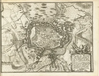 ベレグ ヴァン ベルゲン、1709 年 モンス ヴィル フォルテの計画 (...) 連合軍に包囲される。 オレンジの王子 (...) の指揮下 (オブジェクトのタイトル)