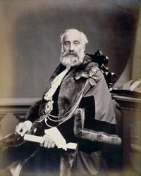 バート氏、ロンドン保安官、緋色のガウン、シュリーバル バッジ、チェーンを着用、c1865