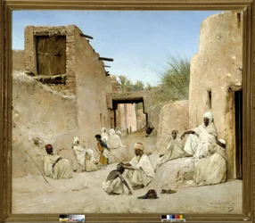 アルジェリア、チェットマのオアシスの通り モーリス・ボンパール（1857-1936）の絵 1882年 薄暗い。140x160cm