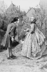 1728年3月21日、若き日のジャン＝ジャック・ルソーと後に親友となるワラン夫人の出会い（エングレーヴィング