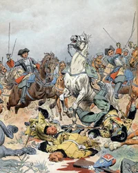 スペイン継承戦争：9月11日、Malplaquet（ベルギー）の戦いでのフランス騎兵隊の最後の突撃