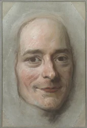 フランソワ・マリー・アルエ・ド・ヴォルテール（1694-1778）の肖像、ラ・トゥール、モーリス・カンタン・ドゥ（1704-1788）作。紙にパステル。サイズ : 26,5x18 cmストックホルム国立博物館