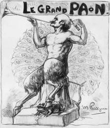 大きなクジャク、フランスの作家エドモン・ロスタン（1868-1918）を描いたモーリス・ラディゲの風刺画