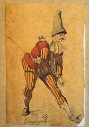 モーリス・サンド（1823-1889）によるコメディア・デラルテのキャラクター、ジャングルゴロの絵