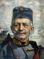 オーストリア・ハンガリー軍の牧童、コンラッド・フォン・ホッツェンドルフ（1852-1925）の肖像」（デッサン