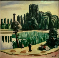 ポプラのある海辺の風景