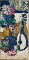 紫色のダリアを使った静物画