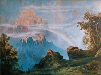ドイツ、バイロイト、ヴァルハラ、リヒャルト・ワーグナー（1813-1883）作『ニーベルングの指環』の舞台美術の背景