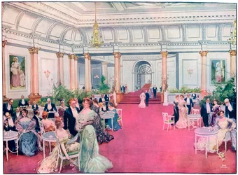 1905年、ロンドンのサボイ・レストランのホワイエ。