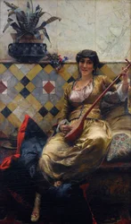 "Serenade au Harem" (ハレムのセレナーデ) Peinture de Ferdinand Max Bredt (1860-1921) - 油彩・キャンバス Dim 85x52 cm Private Collection
