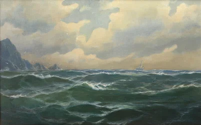 ドイツ語：海岸近くの波立った海