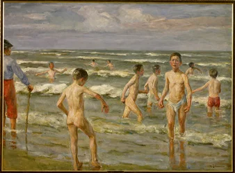 入浴中の少年たち（キャンバスに絵画）