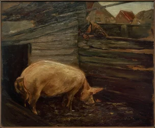 農場の少年と豚肉の屋台