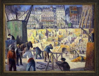 パリの工事現場。マクシミリアン・ルーチェ（1856-1941）による絵画、油彩・キャンバス