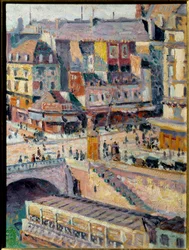 サン・ミシェル橋と金細工師の波止場。油彩、紙マルフール、イゾレル。マクシミリアン・ルーチェ（1858-1941）の絵画