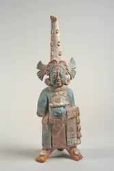 7〜8世紀のメキシコの衣装を着た人物（セラミック、顔料）