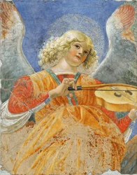 Melozzo da Forliによる音楽家の天使、1480年頃（フレスコ画）