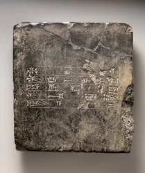 エクル出土のシュメール語奉納碑文(?)を持つカッシート時代の楔形文字板、紀元前16-15世紀頃（黒大理石）