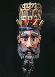 1月6日にメキシコでエピファニーのごちそうを祝うために行列で使用された王の魔術師のマスク（塗装済み木材）
