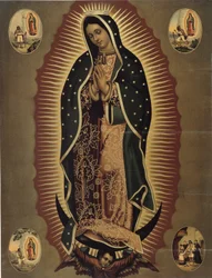 20世紀のメキシコ版画の守護聖人、グアダルーペの聖母を表現。 薄暗い。 51x39 cm ヴァレ美術館、バルスロネット (アルプ ド オート プロヴァンス)