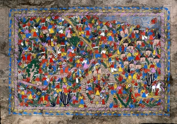 メキシコのゲレーロ州の村の風景（樹皮を塗装）