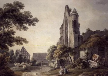 農園の近くにある廃墟の修道院（水彩画