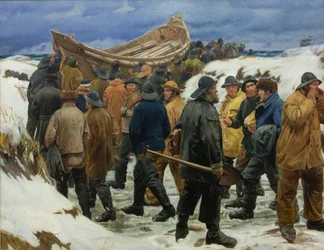 救命艇は砂丘を越えて運ばれる、1883年