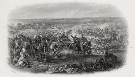 1846年1月28日、JJクルーによって彫刻されたインドのアリワルの戦い