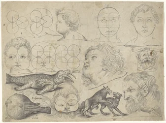 描画例を含む学習シート: 人物、動物 作画例（連載タイトル）