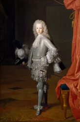 "スペインのルイ1世（1707-1724）の肖像" （アストゥリアスの王子としてのルイ1世） ミケランジェロ・ウアス（1680-1730）による絵画 1717年 薄暗い 172x112 cm マドリッドのプラド美術館