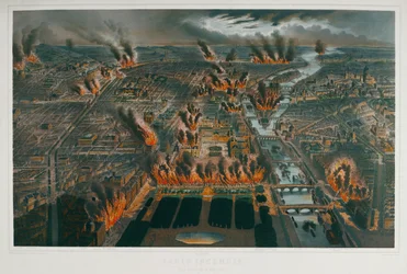 コミューン：1871年5月24日と25日の夜、燃え盛るパリ...（エングレーヴィング）