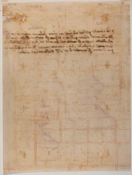 サン・ロレンツォ修道院の断片的な平面図、手書きの碑文