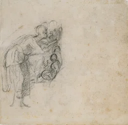 スケッチブックの1ページ：黒衣の女性、c1490-1560