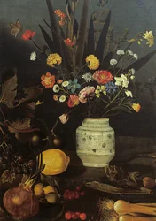 花と植物のある静物画（油彩・キャンバス）（624933のディテール