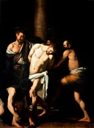 キリストの鞭打ち、1607-1610年。2.86 x 2.13メートル。ナポリ、カポディモンテ国立美術館