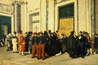 サンタ・マリア・マッジョーレの玄関ホール 1865年頃 ミケーレ・カンマラーノ（1835-1920）作 イタリア 油彩・キャンバス