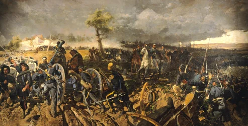 第二次独立戦争の様子サン・マルティーノの戦い（1859年6月24日）」ミケーレ・カンマラーノ（1835-1920）の作品