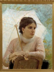 アーティストの妻であるガブリエラ・クージェールの肖像画。 ミケーレ・ゴルディジャーニ (1830-1909) の絵画