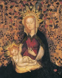 Virgem com o Menino, detalhe de Madona do Roseiral, de Michelino da Besozzo (ca 1370-1455) ou Stefano da Verona (ca 1374-1438), têmpera sobre painel, 63x42 cm