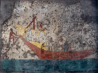 エジプトのアンティキテ"エジプトの軍艦" 墓からのフレスコ画。紀元前2000年トリノ、エジツィオ美術館