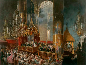 1856年、ロシアのモスクワのツァリナマリアアレクサンドロフナの戴冠。